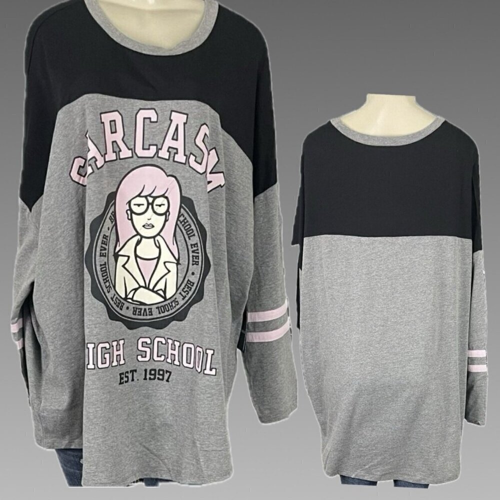 Ripple Junction +4 Gray MTV Daria Sarcasm High School Graphic Long Sleeve Tee